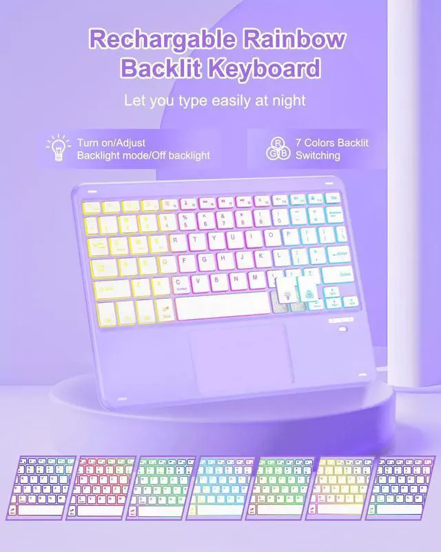 Alt view image 5 of 5 - MePadKey Touchpad Keyboard Case for iPad Air 11 inch M3 2025/M2 2024 7th/6th Generation, 360 Rotation Cover with Wireless Backlit Detachable Keypad for Air 10.9" 5th 4th 4 5 6 7 Gen, Purple