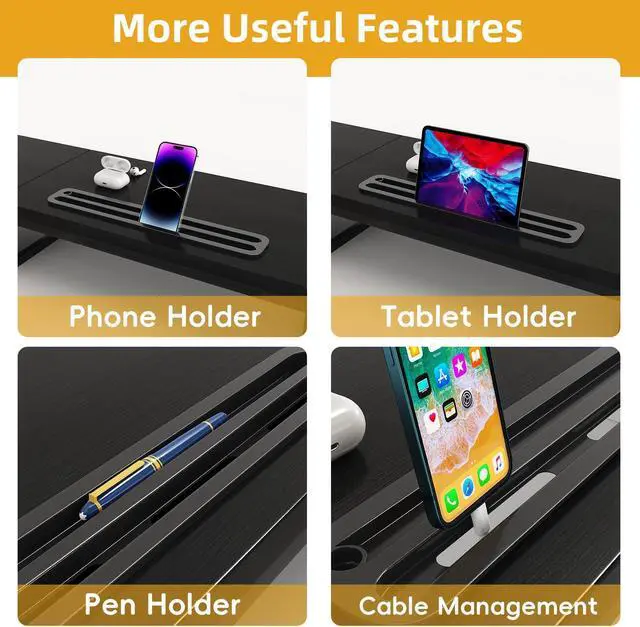 Alt view image 5 of 5 - Dual Monitor Stand Riser with 2 Drawers - 39Inch Large Storage Computer Monitor Stands for 2 Monitors, Wooden Desktop Organizer Perfect for Home Office Desk, Computer, Laptop, TV, Black