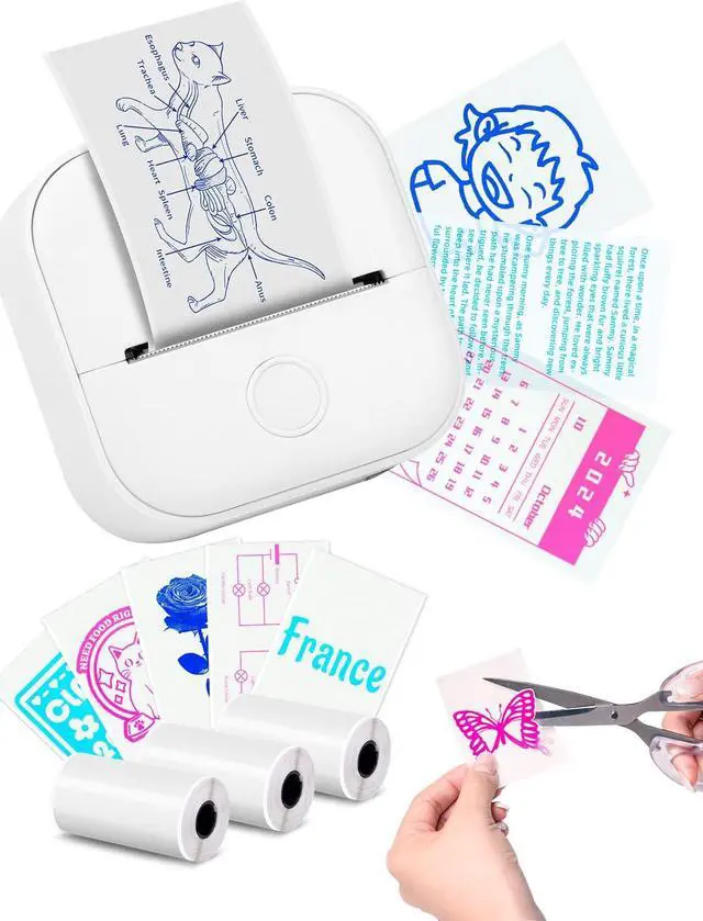 Main image of Memoking T02 Sticker Printer - Print Pods Mini Printer Portable Thermal Inkless Label Maker Pocket Phone Labeling Machine for Study Graphic, Anatomical Diagram, Receipts, Photo, White