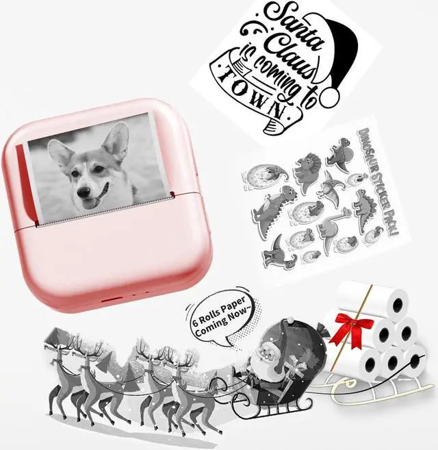 Main image of M02L Bluetooth Label Maker - Mini Thermal Printer with 6 Rolls Non-Adhesive Paper (2in*21.3ft/Roll), Inkless Pocket Printer for iOS& Android, Portable Print Pods for DIY,Notes, Receipts, Photos, Pink