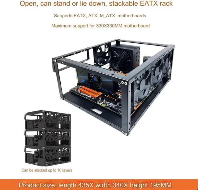 Alt view image 3 of 5 - DIY Computer Case PC Frame Desktop Chassis Stackable Rack Stand Open Air Testbench Fits ATX MacroATX E-ATX X79 X99 Motherboard (Stackable)