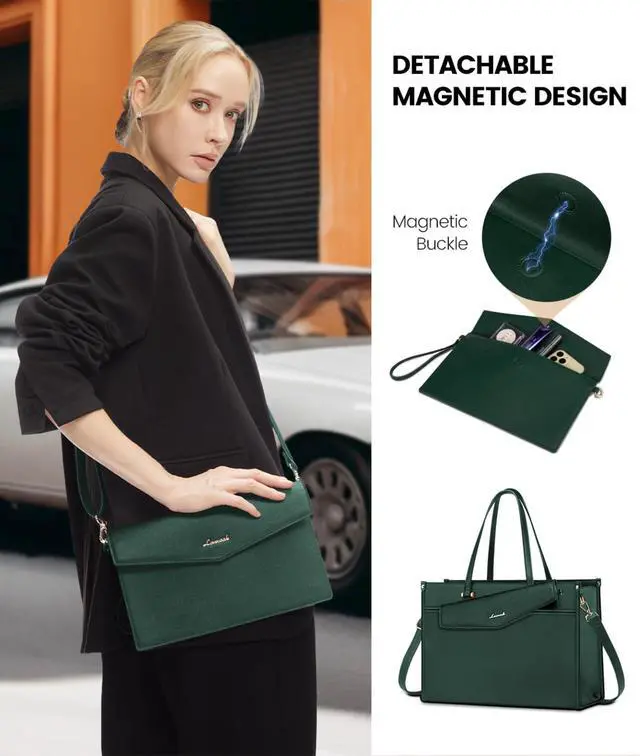 Alt view image 5 of 5 - LOVEVOOK Laptop Bag for Women, 15.6 inch Laptop Tote Bag 2-in-1 Professional Work Bag Business Briefcase with Clutch Purse, Waterproof Leather Computer Handbag for Teacher Office Travel