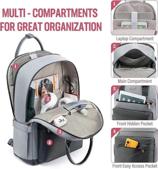 Alt view image 2 of 5 - LOVEVOOK Laptop Backpack for Women Men, 17.3 Inch Laptop Bag with USB Port Fashion Waterproof Backpacks Teacher Nurse Stylish Travel Bags Vintage Daypacks for College Work