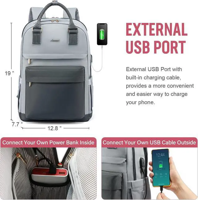 Alt view image 5 of 5 - LOVEVOOK Laptop Backpack for Women Men, 17.3 Inch Laptop Bag with USB Port Fashion Waterproof Backpacks Teacher Nurse Stylish Travel Bags Vintage Daypacks for College Work