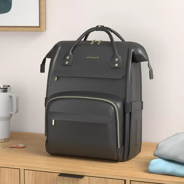 Alt view image 2 of 5 - LOVEVOOK Leather Laptop Backpack for Women 17 inch,Travel Backpack Purse Nurse Teacher Backpack Computer Laptop Bag,Professional College Business Work Bags Carry On Backpack with USB Port,Black