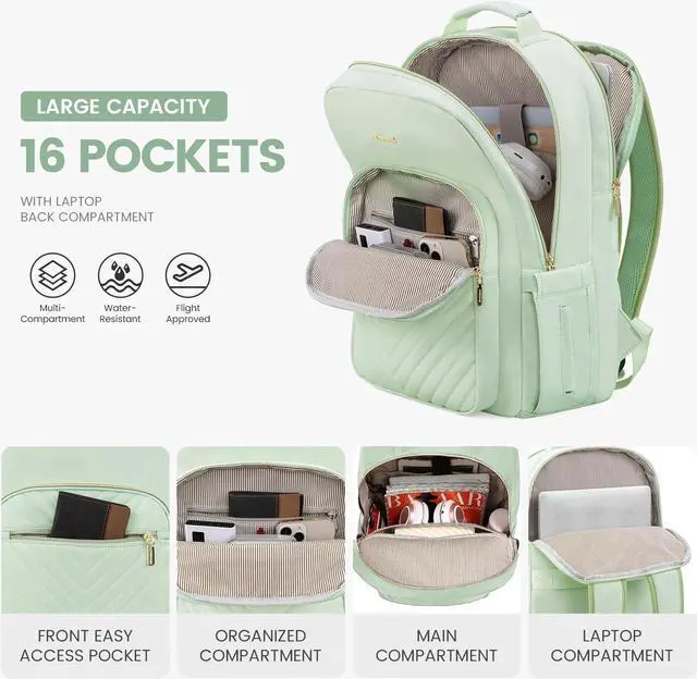 Alt view image 2 of 5 - LOVEVOOK Laptop Backpack for Women 15.6 inch,Cute Womens Travel Backpack Purse,Professional Laptop Computer Bag,Waterproof Work Business College Teacher Bags Carry on Backpack with USB Port,Cyan Green