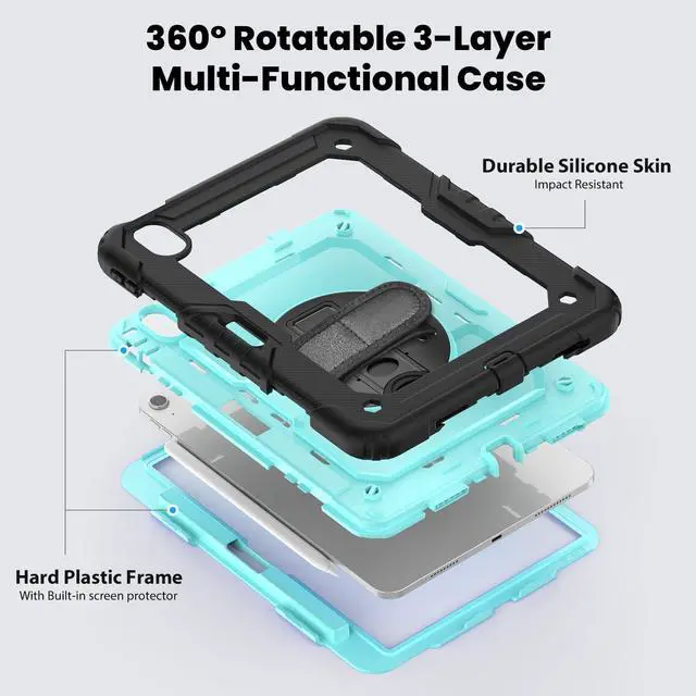 Alt view image 2 of 5 - Loyrina for iPad Air 11 inch Case 2024 (M2), Protective 360deg Rotating Stand Hand/Shoulder Strap, Pencil Holder & Shockproof Silicone and Hard PC Case for iPad Air 11", Blue