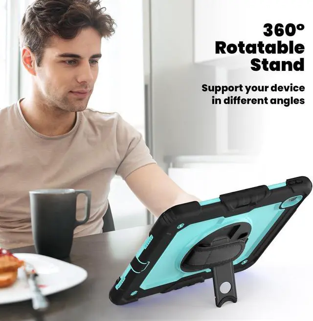 Alt view image 5 of 5 - Loyrina for iPad Air 11 inch Case 2024 (M2), Protective 360deg Rotating Stand Hand/Shoulder Strap, Pencil Holder & Shockproof Silicone and Hard PC Case for iPad Air 11", Blue