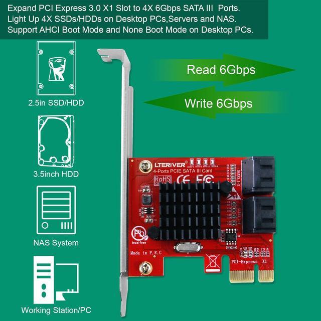Alt view image 3 of 5 - LTERIVER PCIE 3.0 X1 to 4-Ports Serial ATA/SATA 3.0 Host Controller, Plug and Play on Windows OS, MAC OS and Linux Kernel Systems-4X 6Gbps Max SATA 3.0 None Raid Ports-Support AHCI Boot Up (PCE-G3S4)