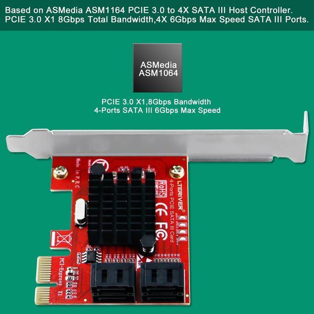 Alt view image 2 of 5 - LTERIVER PCIE 3.0 X1 to 4-Ports Serial ATA/SATA 3.0 Host Controller, Plug and Play on Windows OS, MAC OS and Linux Kernel Systems-4X 6Gbps Max SATA 3.0 None Raid Ports-Support AHCI Boot Up (PCE-G3S4)