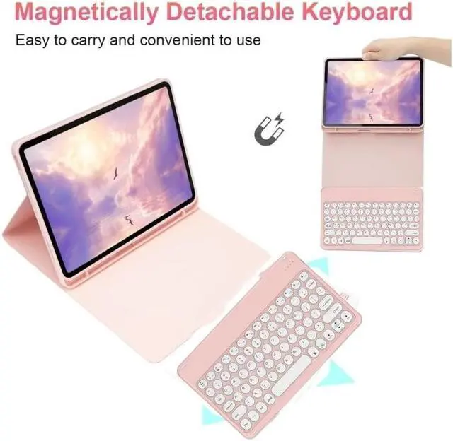 Alt view image 4 of 5 - Lrufodya CandyColor Keyboard Case for Samsung Galaxy Tab A7 Lite 8.7" 2021 Case, Detachable Round Keys Wireless BT Keyboard (USB C Port) Stylish Candy Tones for Model T220 T225 T227 (Pink)