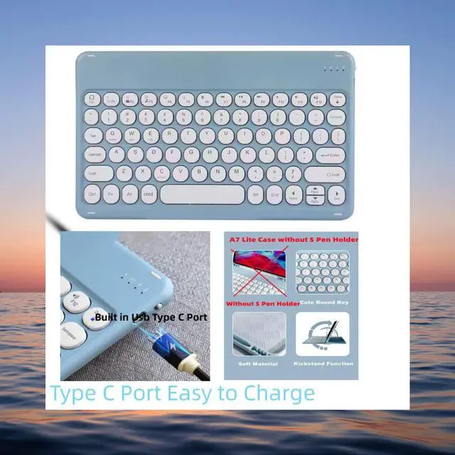Alt view image 3 of 5 - Lrufodya CandyColor Keyboard Case for Samsung Galaxy Tab A7 Lite 8.7" 2021 Case, Detachable Round Keys Wireless BT Keyboard (USB C Port) Stylish Candy Tones for Model T220 T225 T227 (Pink)