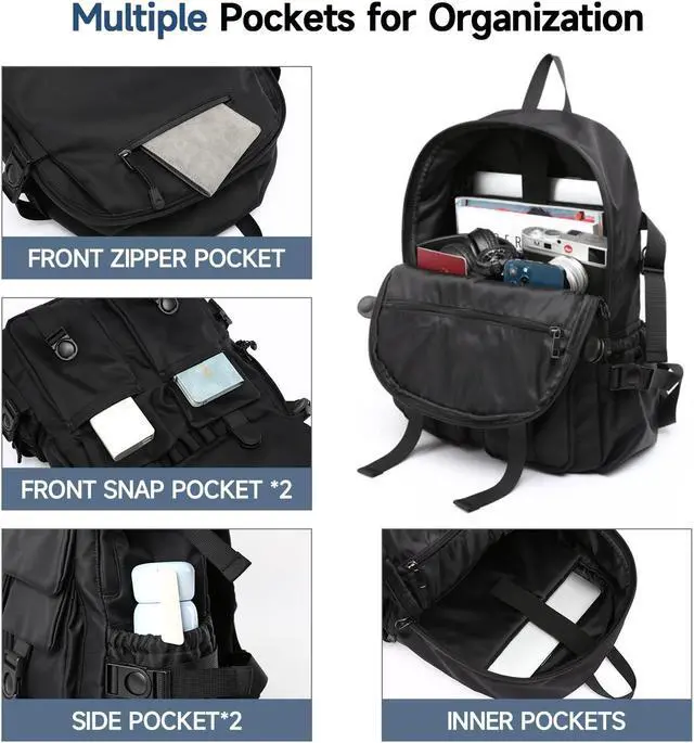 Alt view image 2 of 5 - MOYYI Small Backpack Men with Laptop Compartment, 19L Black Casual Backpack Daypacks for Travel College, Waterproof