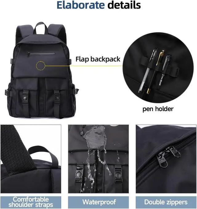 Alt view image 3 of 5 - MOYYI Small Backpack Men with Laptop Compartment, 19L Black Casual Backpack Daypacks for Travel College, Waterproof