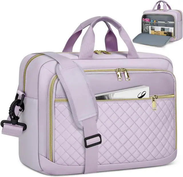 Main image of NEWHEY Laptop Bag 17.3 Inch Laptop Briefcase for Women Men Waterproof Shoulder Messenger Bag Padded Carry On Laptop Case Large College Computer Bag Professional Business Office Work Bag, Grey Purple