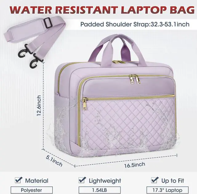 Alt view image 2 of 5 - NEWHEY Laptop Bag 17.3 Inch Laptop Briefcase for Women Men Waterproof Shoulder Messenger Bag Padded Carry On Laptop Case Large College Computer Bag Professional Business Office Work Bag, Grey Purple