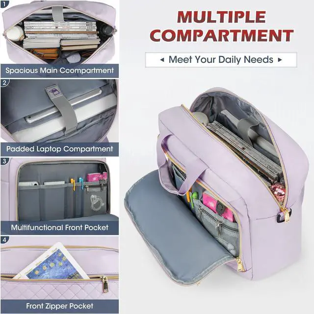 Alt view image 3 of 5 - NEWHEY Laptop Bag 17.3 Inch Laptop Briefcase for Women Men Waterproof Shoulder Messenger Bag Padded Carry On Laptop Case Large College Computer Bag Professional Business Office Work Bag, Grey Purple