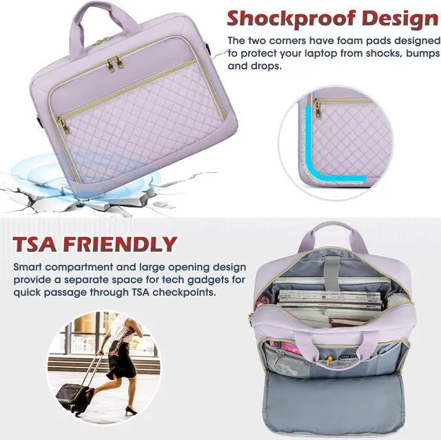 Alt view image 4 of 5 - NEWHEY Laptop Bag 17.3 Inch Laptop Briefcase for Women Men Waterproof Shoulder Messenger Bag Padded Carry On Laptop Case Large College Computer Bag Professional Business Office Work Bag, Grey Purple