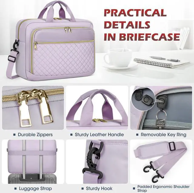 Alt view image 5 of 5 - NEWHEY Laptop Bag 17.3 Inch Laptop Briefcase for Women Men Waterproof Shoulder Messenger Bag Padded Carry On Laptop Case Large College Computer Bag Professional Business Office Work Bag, Grey Purple