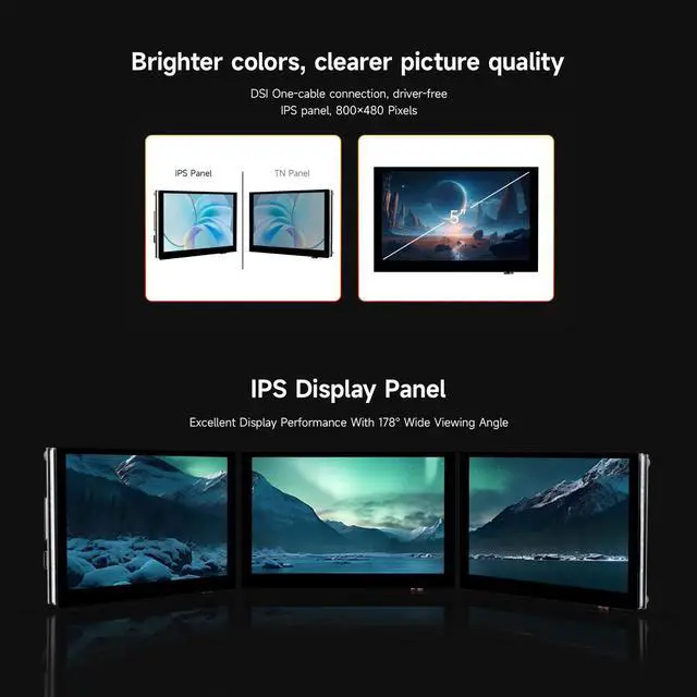 Alt view image 5 of 5 - KLAYERS LUCKFOX DSI Display for Pi 5/4B/CM4/CM3 Support 3D Printing, Capacitive Touch 800x480, Toughened Glass LCD Panel for Raspberry Pi 5