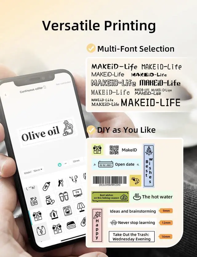 Alt view image 4 of 5 - Makeid L1 HD Label Maker Machine with Tape - Portable & Rechargeable Label Makers Compatible with 9/12/16mm Waterproof Tape - Mini Bluetooth Labeler for Organizing Office Home School - 300DPI