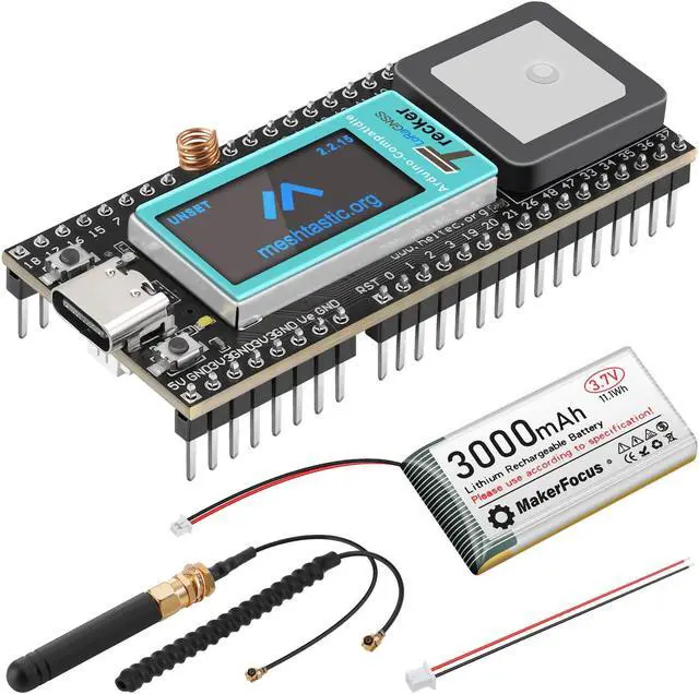 Main image of MakerFocus Wireless Tracker Supports GPS Galileo Multi-System Joint Positioning ESP32-S3 WiFi Bluetooth SX1262 UC6580 with 3000mAh Battery, 915MHz LoRa Antenna, 0.96-inch LCD Display for Meshtastic