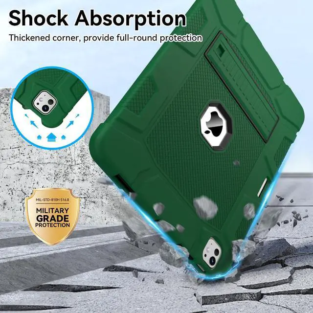 Alt view image 3 of 5 - MARIWIVI iPad Pro 13 Case 2024 with Pencil Holder, Built-in Stand, Shockproof Protective Cover for iPad Pro 13 inch 2024 (Alpine Green)