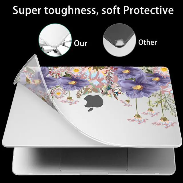 Alt view image 3 of 5 - Mektron Ultra Thin Armor Case Compatible with MacBook Air 13.6 inch Printed Cover 2025-2022 M4 M3 M2 A3240 A3113 A2681, Protective Hard Shell with Fold Kickstand, Floral C146