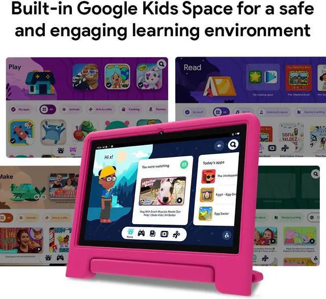 Alt view image 3 of 5 - Maxsignage 10" Kids Tablet, Newest Android 13, 32GB (Expandable to 128GB), Quad-core, WiFi 6, Bth 5.0, Pre-Installed Parental Controls, Kids Space & Family Link(K109A-B, Pink, 64GB)