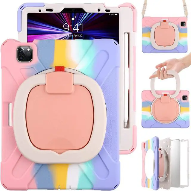 Main image of MEEgoodo Case for iPad Air 11 inch 2025(M3)/2024(M2)& iPad Air 5th 4th Generation 10.9 inch 2022 2020 & iPad Pro 11 inch 4th/3rd/2nd/1st Gen (2018-2022) with Pencil Holder & Stand &Strap,Colorful Pink