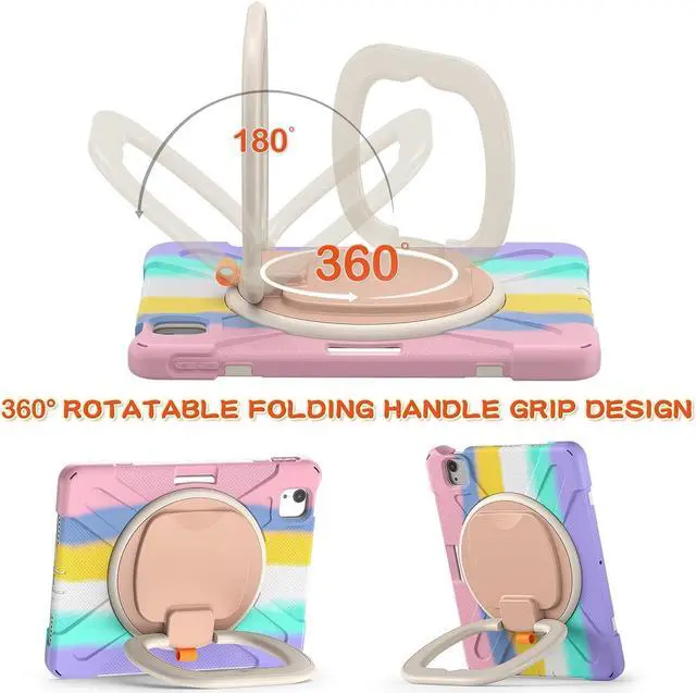 Alt view image 2 of 5 - MEEgoodo Case for iPad Air 11 inch 2025(M3)/2024(M2)& iPad Air 5th 4th Generation 10.9 inch 2022 2020 & iPad Pro 11 inch 4th/3rd/2nd/1st Gen (2018-2022) with Pencil Holder & Stand &Strap,Colorful Pink