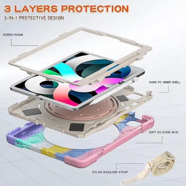 Alt view image 4 of 5 - MEEgoodo Case for iPad Air 11 inch 2025(M3)/2024(M2)& iPad Air 5th 4th Generation 10.9 inch 2022 2020 & iPad Pro 11 inch 4th/3rd/2nd/1st Gen (2018-2022) with Pencil Holder & Stand &Strap,Colorful Pink