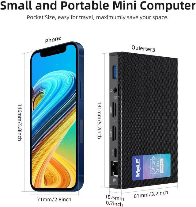 Alt view image 5 of 5 - MeLE Quieter3Q Fanless Mini PC 8GB DDR4 256GB ROM Tiny Desktop PC Celeron N5105(up to 2.9GHz) Micro Computer Dual HDMI 4K@60, VESA Mount, Gigabit Ethernet 2.4G&5G WiFi for Home/Office