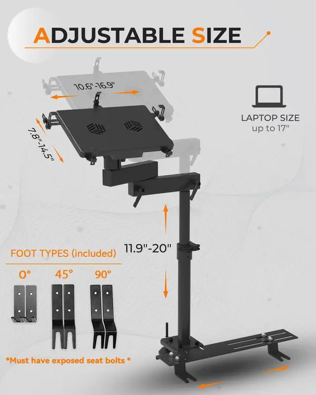 Alt view image 3 of 5 - MELIPRON Vehicle Laptop Mount for Truck Car Van Universal Laptop Stand Holder with 3 Types Mounting Brackets for Front Passenger Seat
