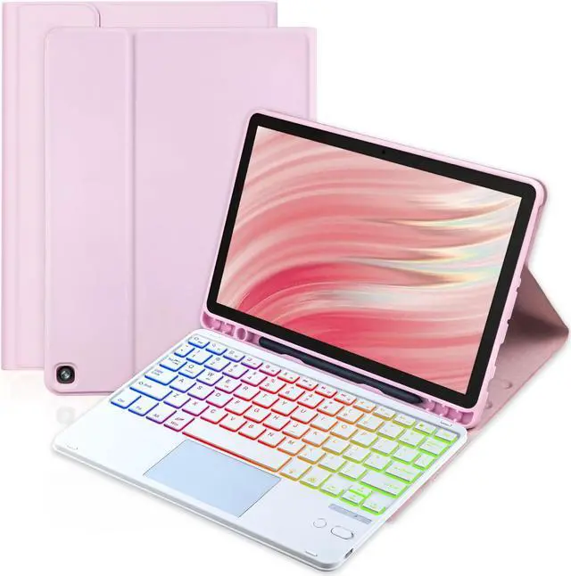 Main image of MePadKey Trackpad Keyboard Case for Amazon Fire HD 10/10 Plus 10.1 inch 2021/2023(11/13th Generation),7-Color Backlight Rechargeable Keyboard with Kids Multi-Angle Cover for Tablet (Pink)