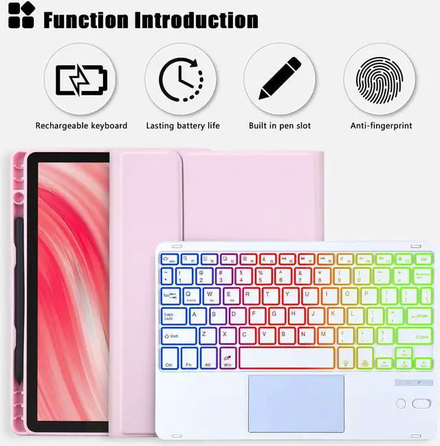Alt view image 3 of 5 - MePadKey Trackpad Keyboard Case for Amazon Fire HD 10/10 Plus 10.1 inch 2021/2023(11/13th Generation),7-Color Backlight Rechargeable Keyboard with Kids Multi-Angle Cover for Tablet (Pink)