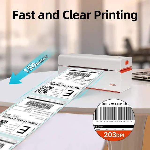 Alt view image 4 of 5 - ORGSTA USB Thermal Shipping Label Printer with Pack of 500 4x6 Thermal Labels Fanfold - T001 High Speed Thermal Label Printer for Commercial Grade Shipping Packages-White