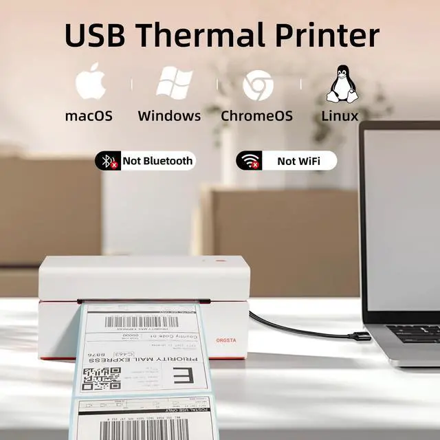 Alt view image 3 of 5 - ORGSTA USB Thermal Shipping Label Printer with Pack of 500 4x6 Thermal Labels Fanfold - T001 High Speed Thermal Label Printer for Commercial Grade Shipping Packages-White