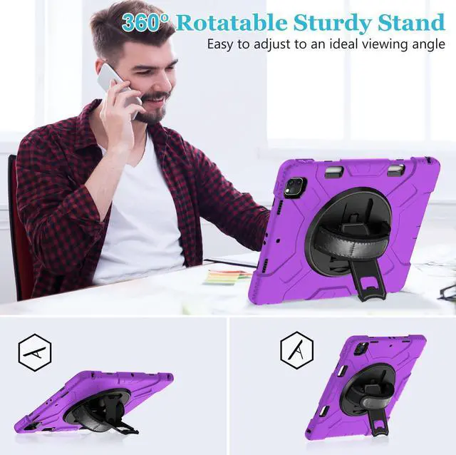 Alt view image 3 of 5 - Case for iPad Pro 12.9 2022/2021/ 2020/2018: Cover for iPad Pro 12.9 6th/ 5th/ 4th/ 3rd Generation with Screen Protector- Stand- Pencil Holder- Handle- Shoulder Strap Purple