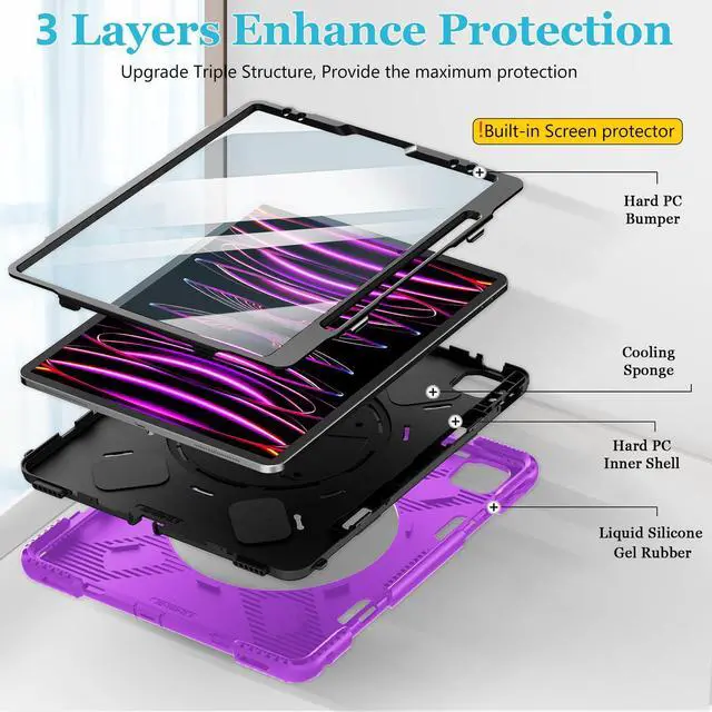 Alt view image 5 of 5 - Case for iPad Pro 12.9 2022/2021/ 2020/2018: Cover for iPad Pro 12.9 6th/ 5th/ 4th/ 3rd Generation with Screen Protector- Stand- Pencil Holder- Handle- Shoulder Strap Purple
