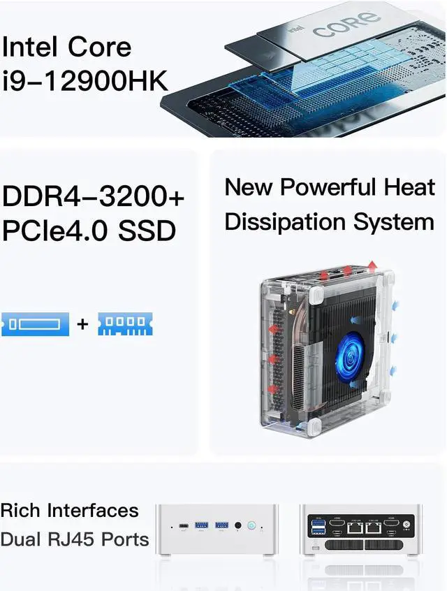Alt view image 2 of 5 - MINISFORUM Venus Series NAB9 Mini PC 12TH Gen Core i9-12900HK(14C/20T,up to 5.0GHz) 32GB DDR4 512G PCIe4.0 SSD Micro PC, Dual 2.5G LAN Ports, 2xHDMI/2xUSB-C/4xUSB3.2 Mini Tower Computer