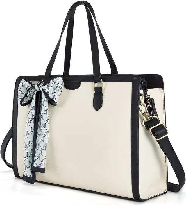 Main image of Missnine Laptop Bag for Women 15.6 Inch Laptop Tote Bag Briefcase Handbag 3-Layer Compartments Beige Work Purse for Office, Travel