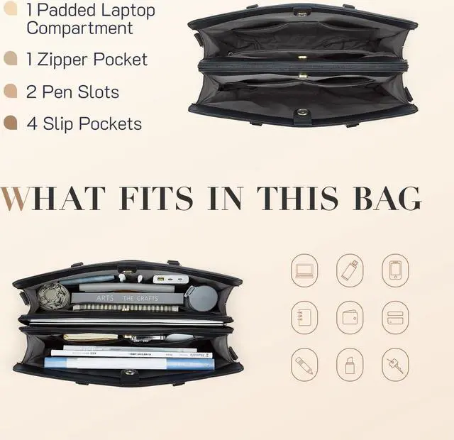 Alt view image 3 of 5 - Missnine Laptop Bag for Women 15.6 Inch Laptop Tote Bag Briefcase Handbag 3-Layer Compartments Beige Work Purse for Office, Travel