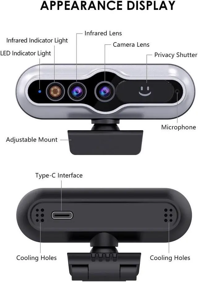 Alt view image 2 of 5 - MOERTEK Face Recognition Webcam, 2K HD Windows Hello Webcam with Noise-reducing Mic, Privacy Cover, 84degFOV, Plug and Play, Works for Skype, Zoom, FaceTime, Idea for Business Meeting, Online Calling