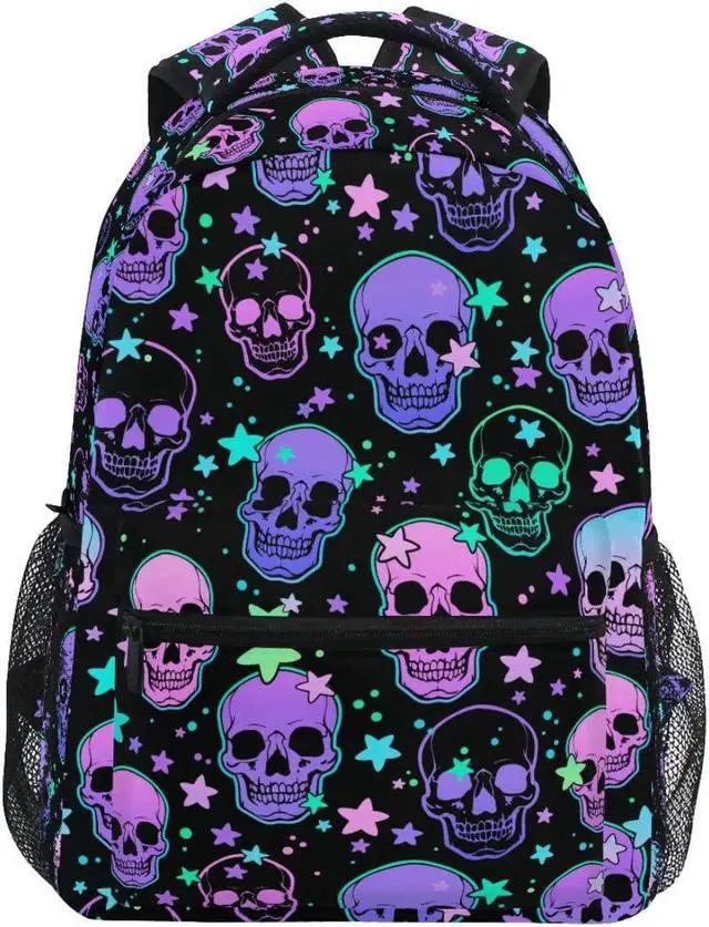 Main image of MNSRUU Student School Bag Stars Purple Skulls Backpack for Girls Boys College Bookbag Laptop Rucksack Travel Backpack for Adult Teen Casual Daypack