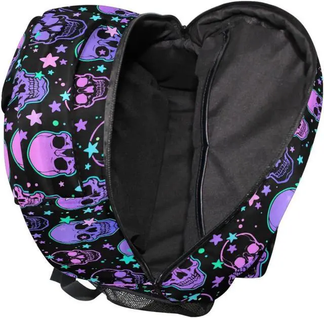 Alt view image 5 of 5 - MNSRUU Student School Bag Stars Purple Skulls Backpack for Girls Boys College Bookbag Laptop Rucksack Travel Backpack for Adult Teen Casual Daypack