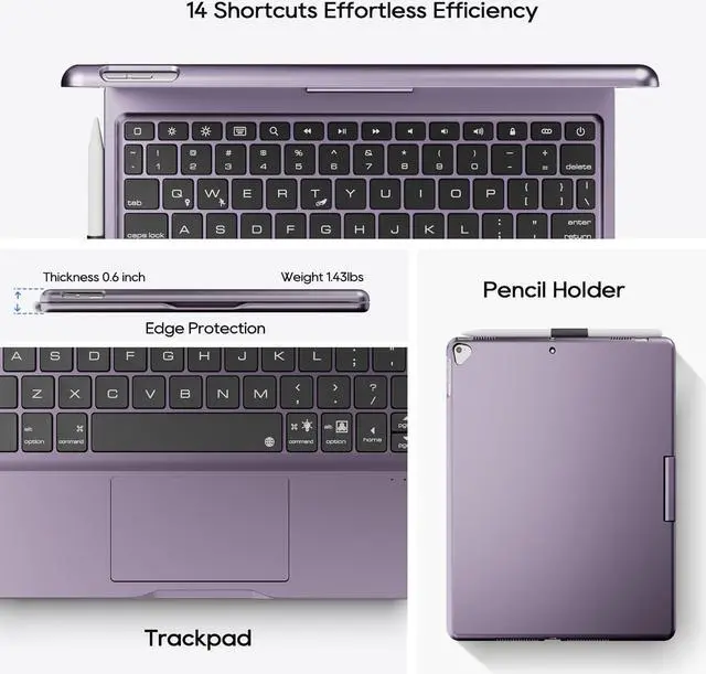 Alt view image 4 of 5 - pekarejue Wireless Keyboard Case for 2021 Apple iPad 10.2 inch 9th 8th 7th, iPad Air 3rd and iPad Pro 10.5 2nd Generation: 360deg Rotatable Pencil Holder Multi-Touch Trackpad RGB Backlit Purple