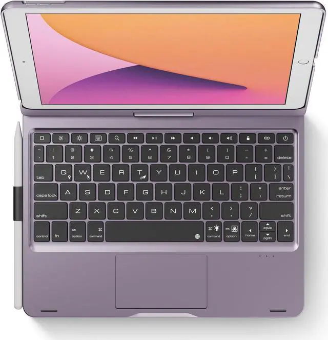 Alt view image 2 of 5 - pekarejue Wireless Keyboard Case for 2021 Apple iPad 10.2 inch 9th 8th 7th, iPad Air 3rd and iPad Pro 10.5 2nd Generation: 360deg Rotatable Pencil Holder Multi-Touch Trackpad RGB Backlit Purple