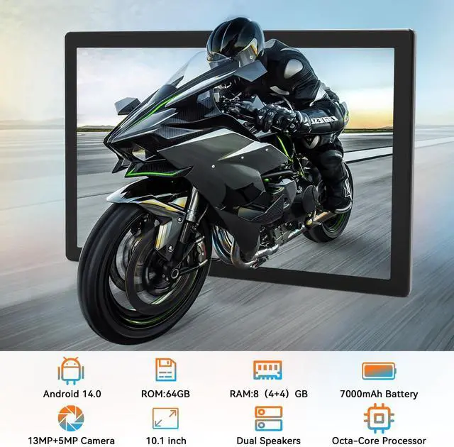 Alt view image 2 of 5 - 10.1 Inch Android 14 Tablet 2025 Latest Octa-Core Tablets, 64GB ROM+8(4+4)GB RAM/128GB Expandable, 13MP+5MP Dual Camera, 5G WiFi, Bluetooth, FHD IPS Screen, 2 in 1 Tablet with Keyboard, Case, Stylus