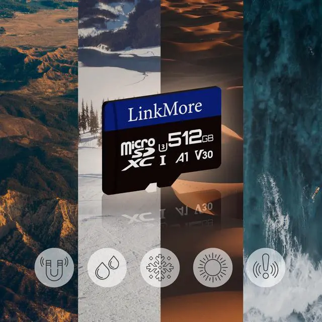Alt view image 5 of 5 - LinkMore XV13 512GB MicroSD Memory Card, MicroSDXC A1 UHS-I U3 V30 Class 10, Read Up to 95 MB/s, Write Up to 70 MB/s, SD Adapter Included